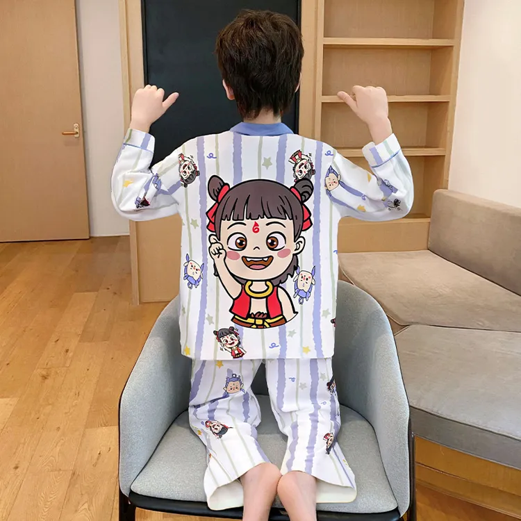 儿童睡衣男童春秋季长袖纯棉套装6-12岁中大童男孩亲子洋气家居服
