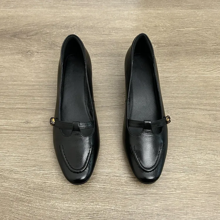 UHCK山茶花乐福鞋复古玛丽珍鞋法式浅口单鞋小皮鞋女