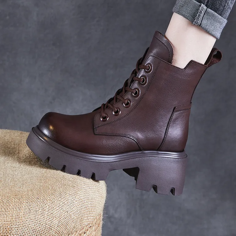 厚底马丁靴女2025新款英伦风女靴子配裙子真皮增高小个子短靴冬季