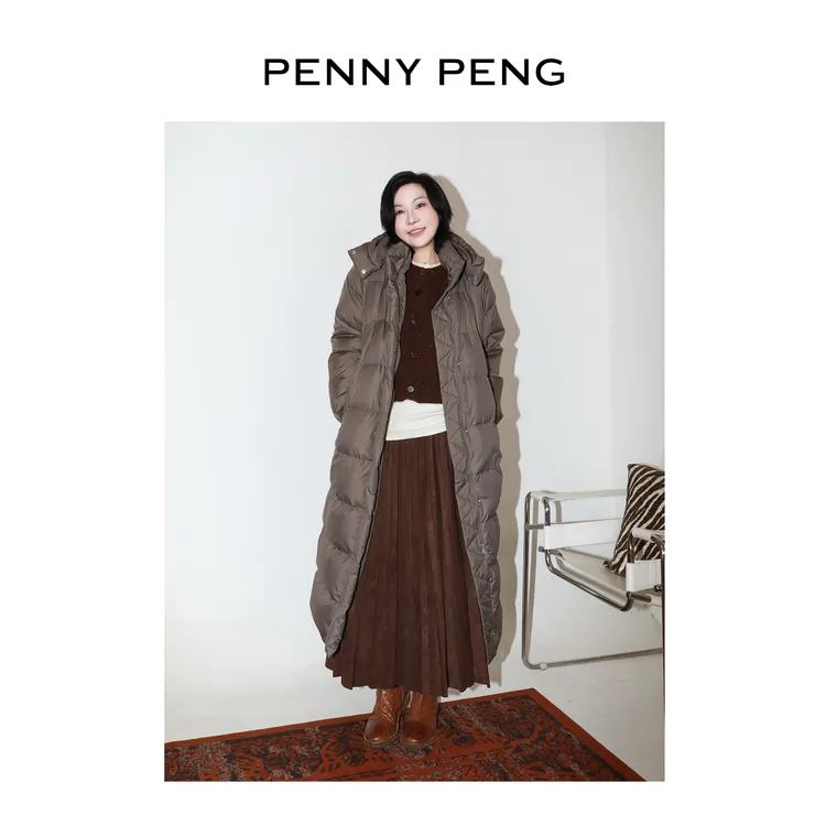PENNYPENG北极圈 秋冬新款95绒保暖蓬松设计师连帽长款鹅绒服外套