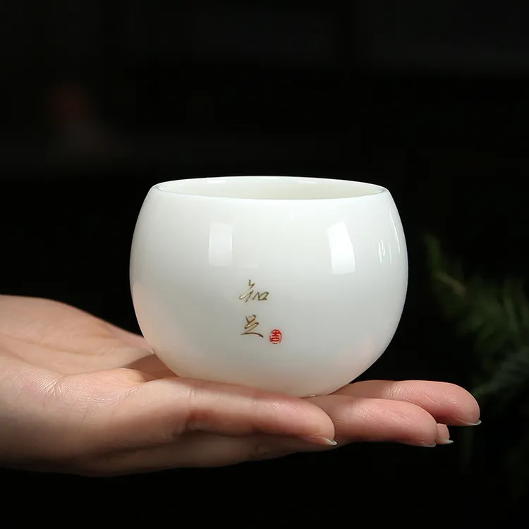 堆料金羊脂玉大号加厚主人杯茶杯陶瓷品茗杯个人功夫茶具喝茶杯
