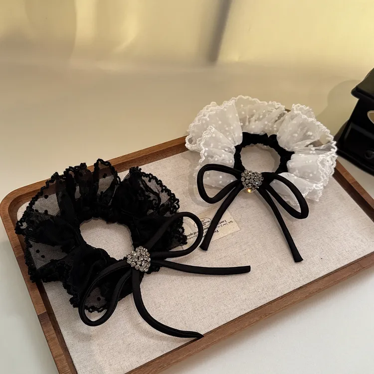 jioli/椒莉高级感蕾丝蝴蝶结丸子头发圈皮筋韩国网纱波点大肠圈女