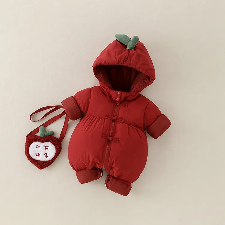 婴儿衣服冬装女宝宝连体衣哈衣爬服新生儿外出服周岁礼服新年装厚
