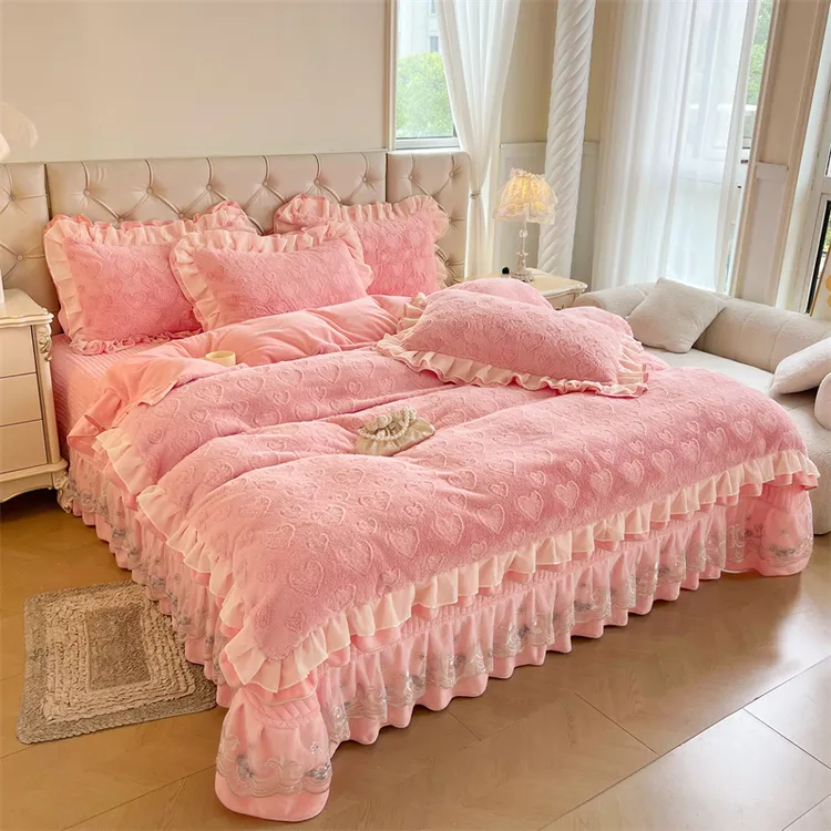 加厚牛奶绒2025新款夹棉加厚床盖款被套四件套加绒韩版公主风