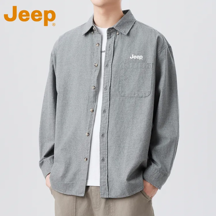 JEEP吉普磨毛纯棉休闲长袖衬衫男款春秋季美式潮牌宽松百搭外套男