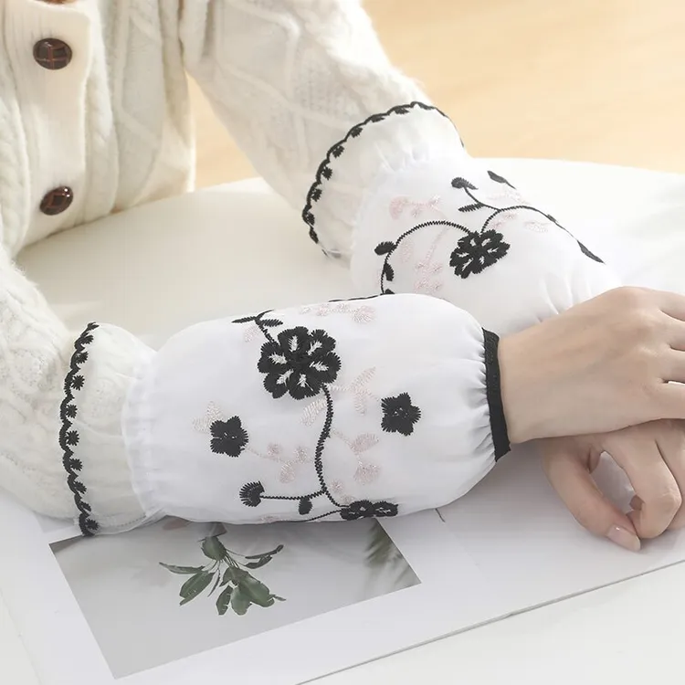 双层蕾丝袖套女秋冬精美刺绣短款办公室防污耐脏护袖百搭套袖家用