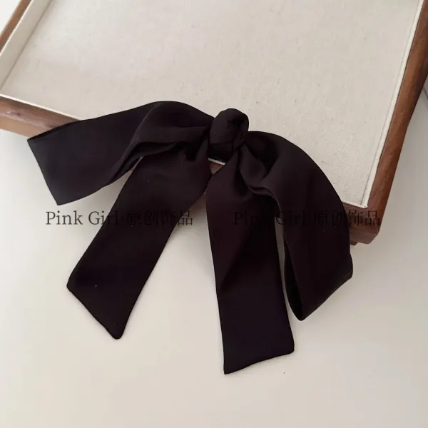 Pink Girl T805复古优雅黑色缎面蝴蝶结8cm弹簧夹简约百搭法式商品图