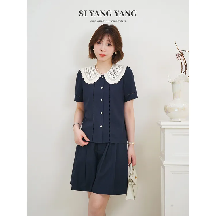 SIYANG超柔亚麻亲肤翻领新款减龄透气短裤套装TZ505A003SYY