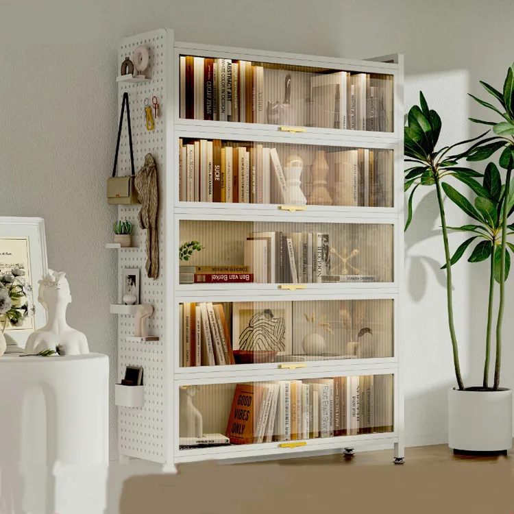 钢制书柜带门儿童防尘书架家用客厅落地多层置物架铁艺收纳储物柜