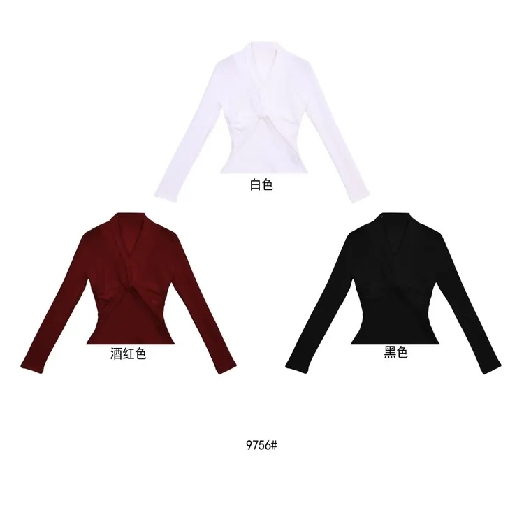 鑫燃KIKI  时尚新款法式V领长袖至爱私服T恤   9756  BSG