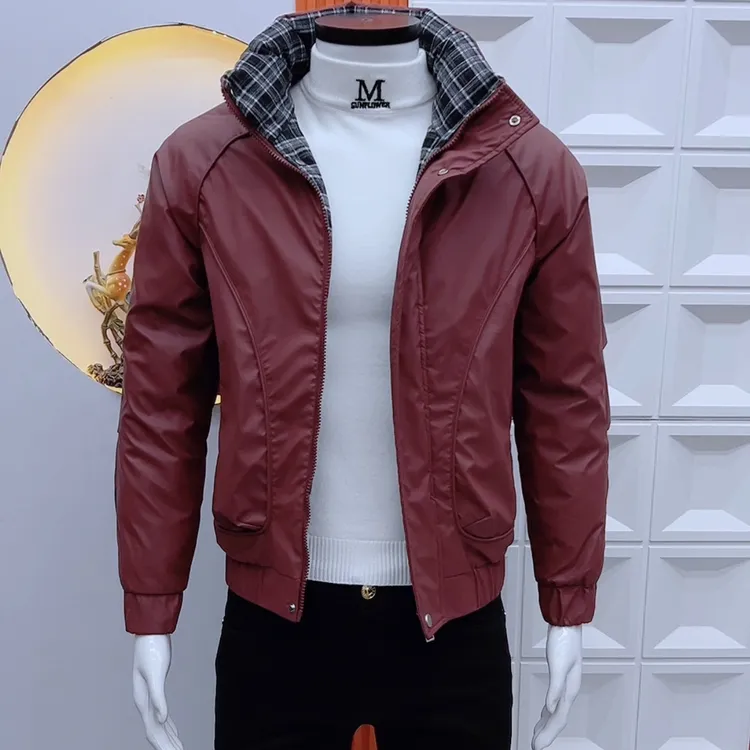 简约帅气轻奢男士棉服时尚格子领拼色印花高品质保暖潮流百搭棉服