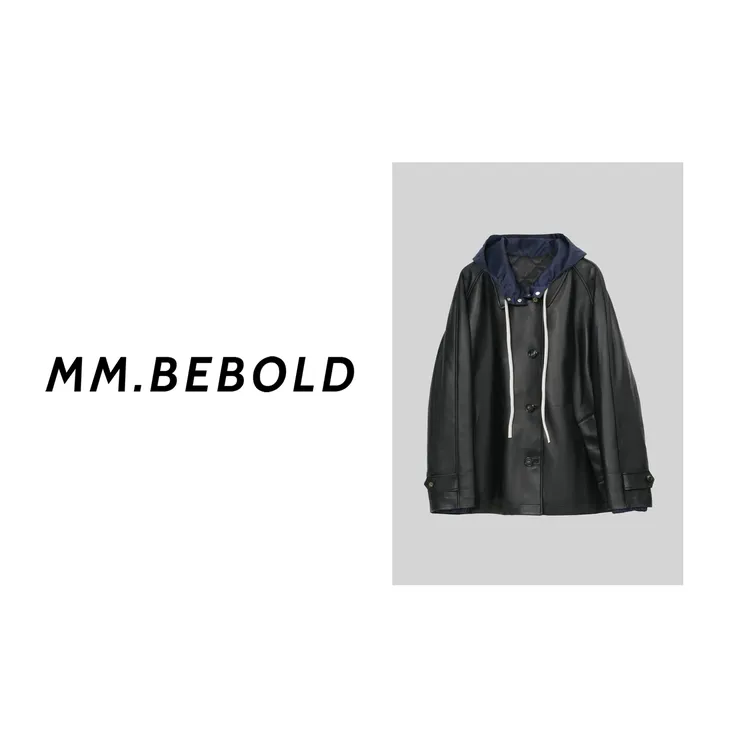 【妙姐精选】出街 复古拼接连帽皮衣外套MO544