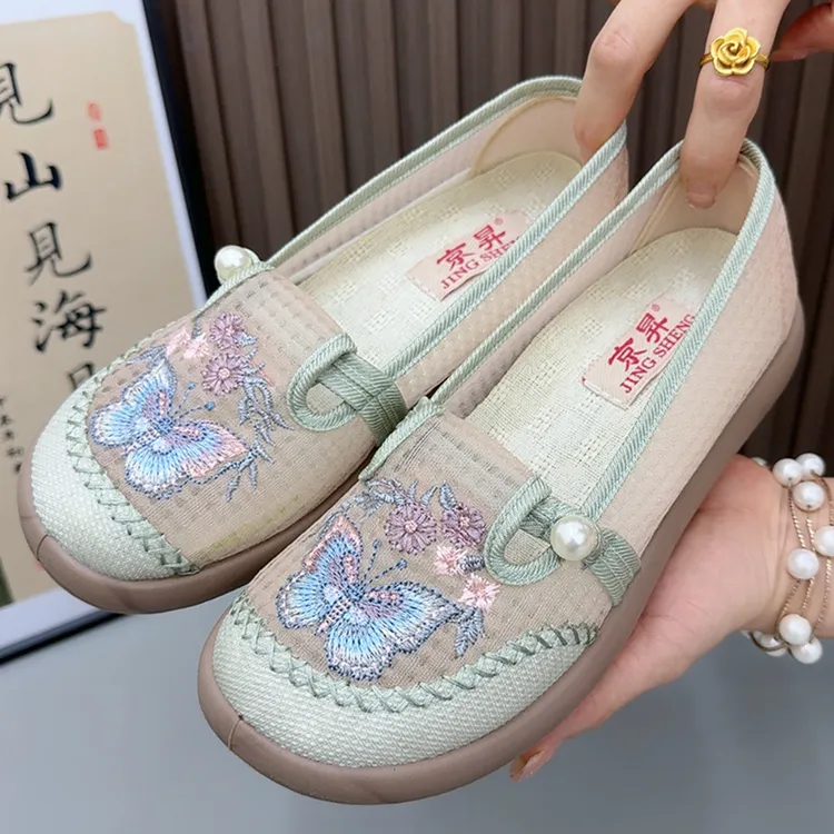 新中式老北京布鞋女夏季网纱透气绣花鞋浅口网鞋民族风舒适妈妈鞋