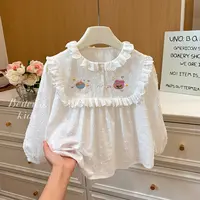 新款女童秋装百搭白色刺绣衬衫女宝宝韩版休闲款时尚春秋儿童长袖