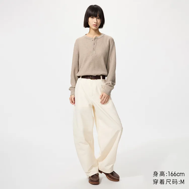 优衣库女装针织廓形长裤/弯刀镰刀裤子483722 482287