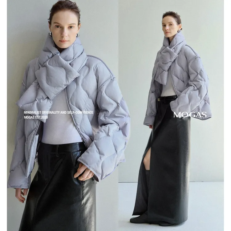 Mogas 进口90波兰白鸭绒葫芦格绗缝羽绒服夹克女冬赠围巾309904