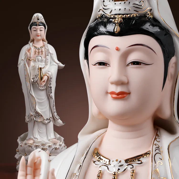 七珍陶瓷《西方三圣》瓷像阿/弥/陀瓷像观音大/势/至家用摆件工艺品