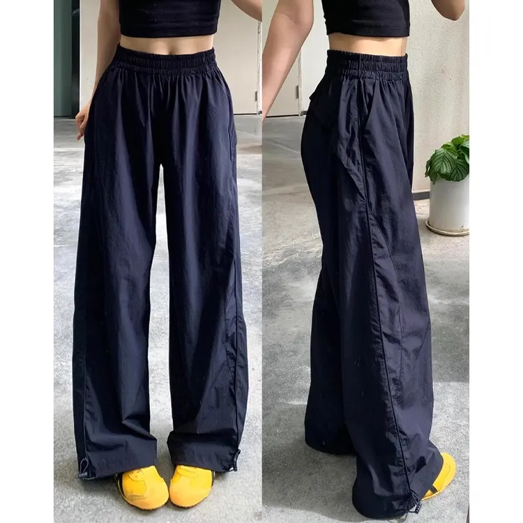 藏青色速干工装裤女2025夏季新款休闲直筒宽松百搭阔腿运动裤