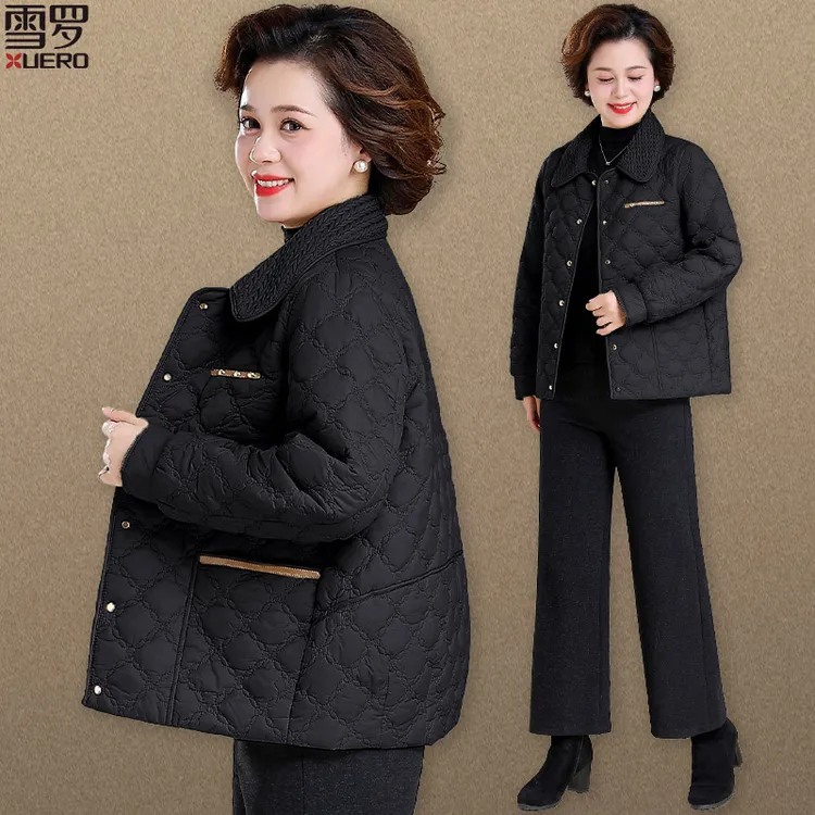 小个子妈妈小香风外套秋冬中年女士轻薄棉服短款中老年冬装小棉衣