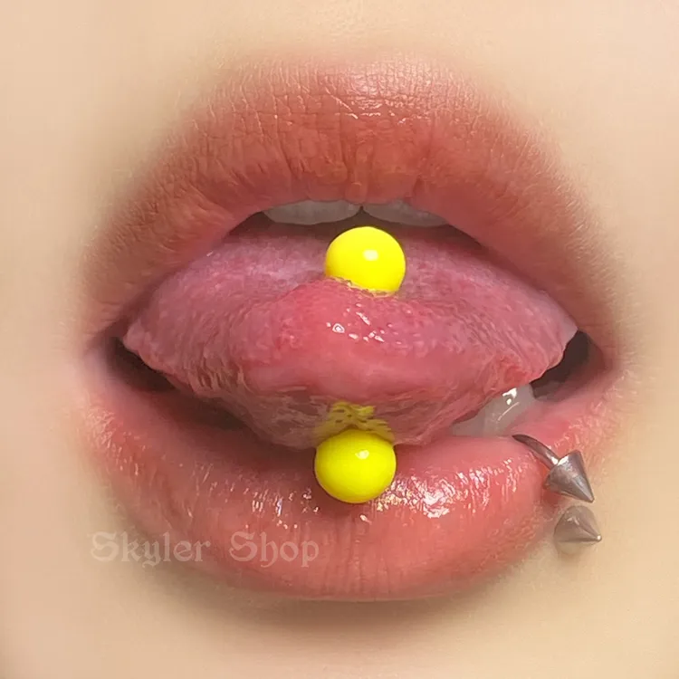 钛钢亚克力耳饰 纯色款黄色亚克力舌钉饰品穿刺用品不可碰酒精