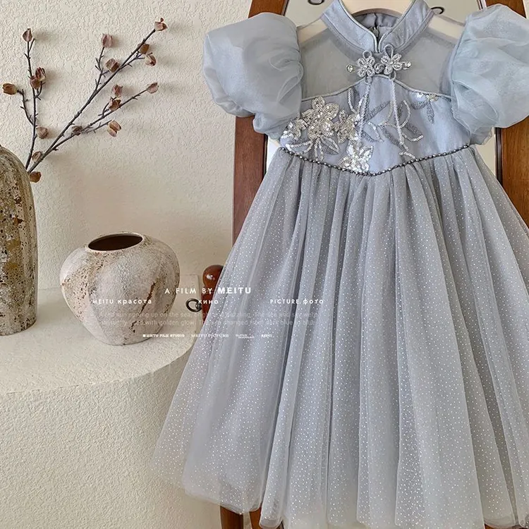 女童夏季2025春装新款韩版宝宝洋气连衣裙儿童刺绣星空纱公主裙