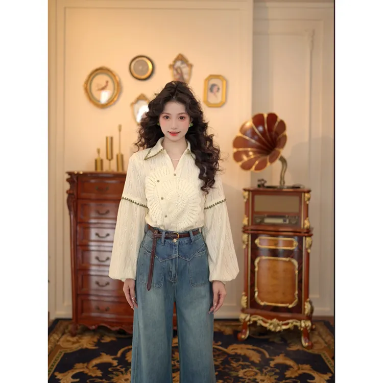 陈大器【小太阳】复古肌理感设计感长袖秋季宽松百搭衬衫JA5468087