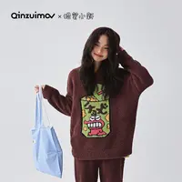 【千颂妮专享】亲嘴猫X蜡笔小新 连帽半边绒睡衣套装家居服B49043