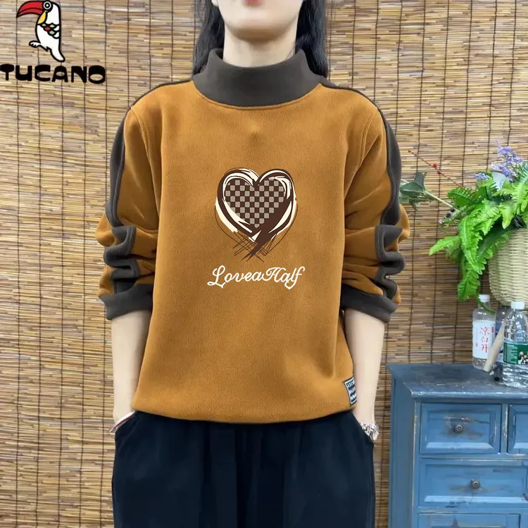 【啄木鸟】秋季德绒女装长袖打底衫外穿显瘦洋气半高领减龄卫衣女