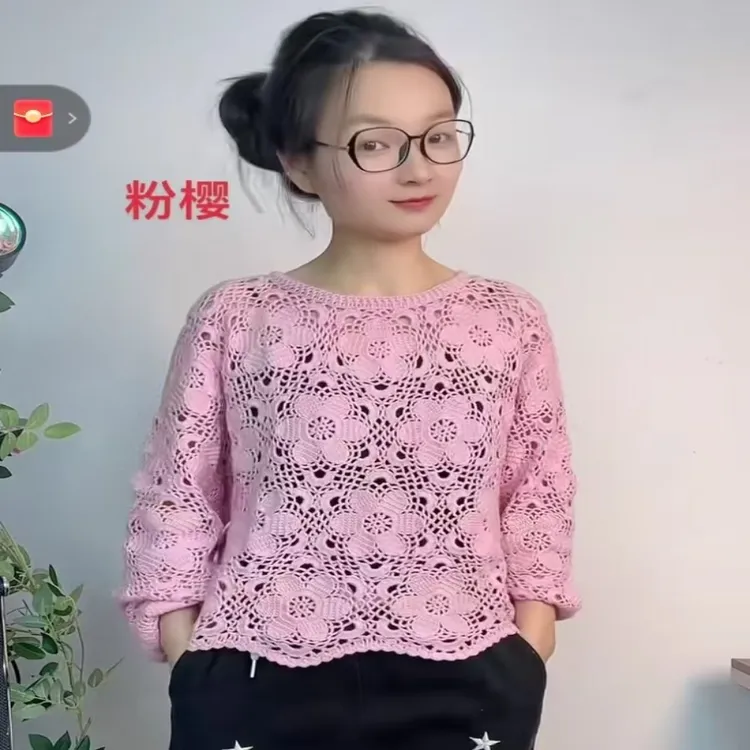 小静粉樱钩针套头衫视频教程