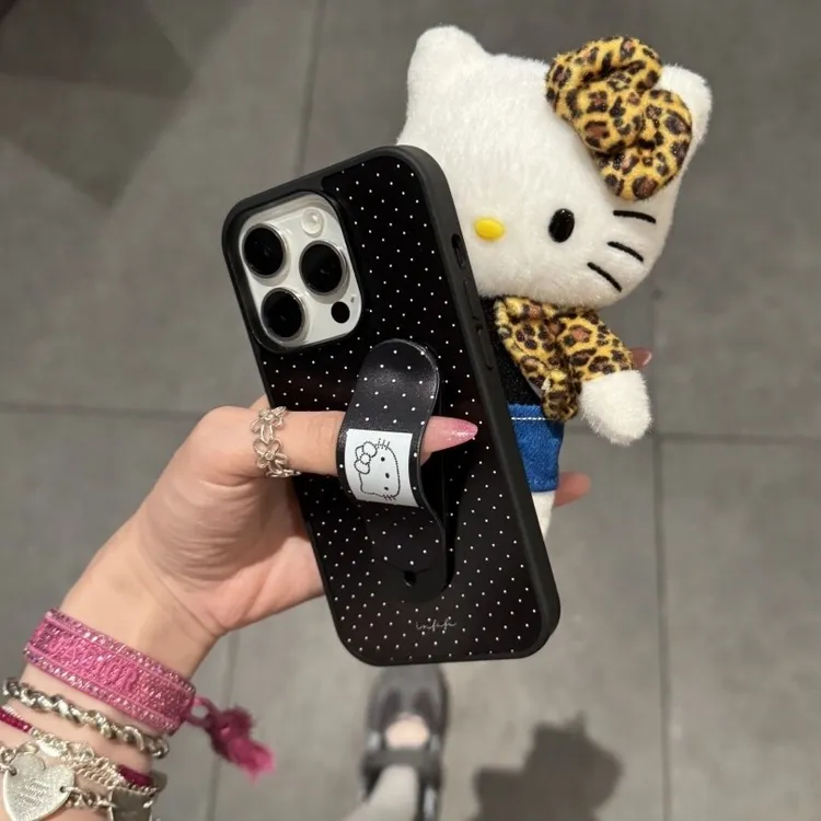 新款波点KT猫玻璃手机壳12适用苹果16pro小米15/14红米一加reno13