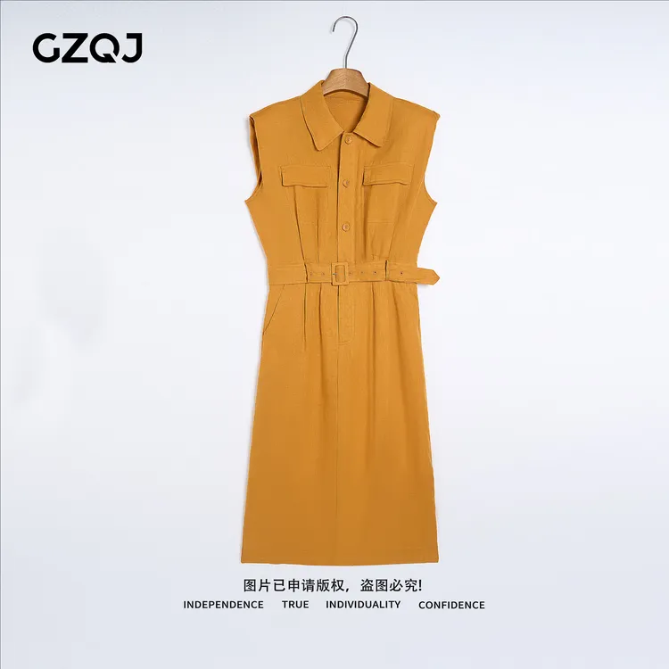 老琴私服 【夏日情书】欧若风100亚麻轻奢下摆开叉连衣裙女 36769