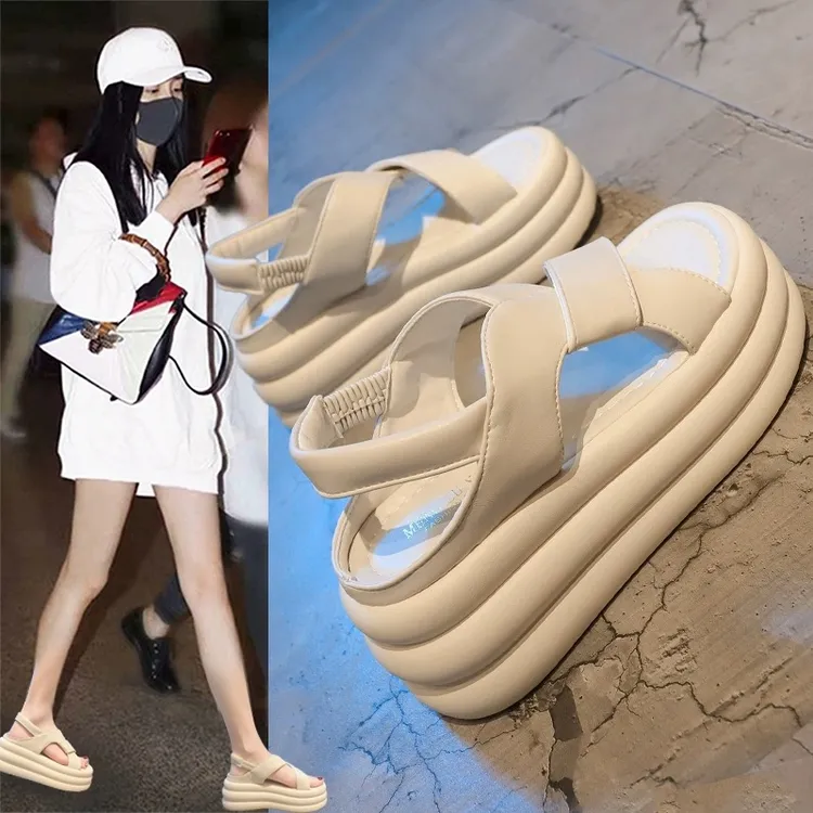 罗马凉鞋女2025新款夏季松糕厚底增高小个子百搭时尚配裙子沙滩鞋