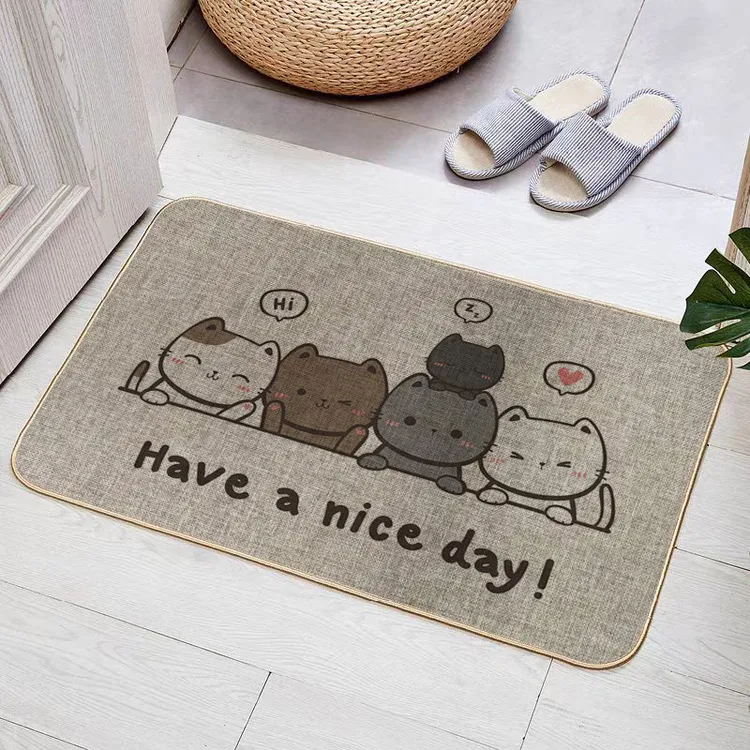 233-271卡通风地垫亚麻防滑橡胶吸水耐磨厨房入户门进门家用脚垫