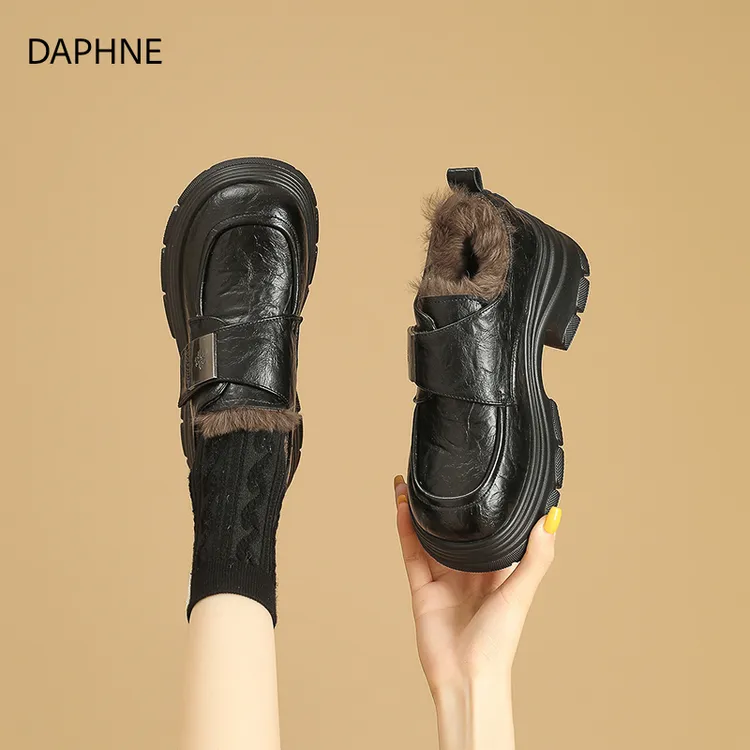 达芙妮厚底增高乐福鞋女款2025新款爆款鞋子女ins百搭黑色小皮鞋