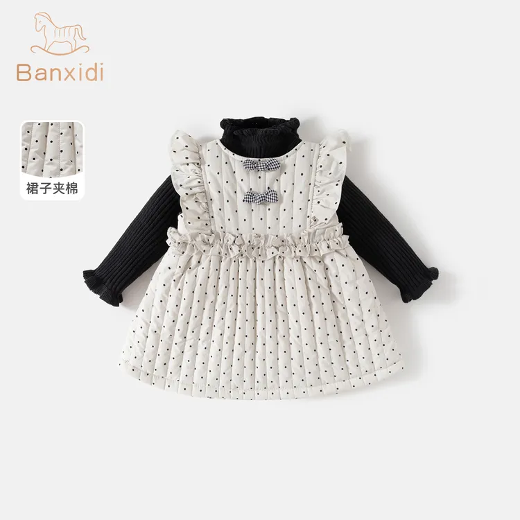 班喜迪女童连衣裙秋冬装2025新款宝宝夹棉公主裙套装冬季小童装