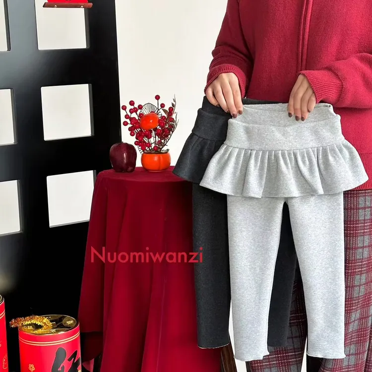 丸子十【S】儿童韩版百搭假两件花边加绒打底裤（年款）WZJ-54146