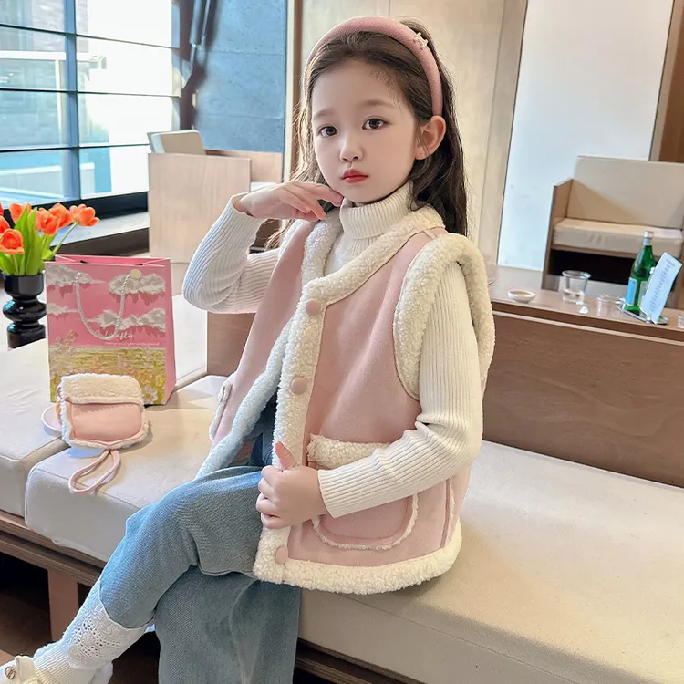 女童加绒马甲秋冬款2025新款儿童冬季皮毛一体马夹女宝宝外穿背心