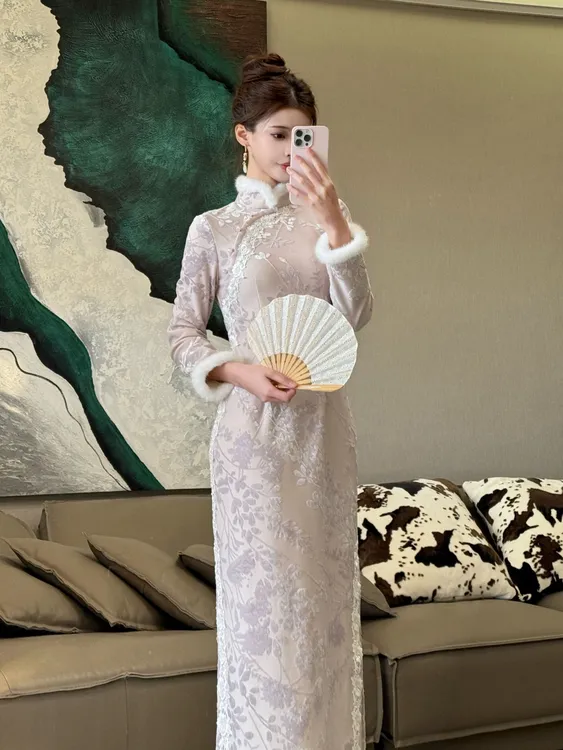 蓝荷【凝香】淡紫色新中式秋冬旗袍国风优雅显瘦显白日常大气新款