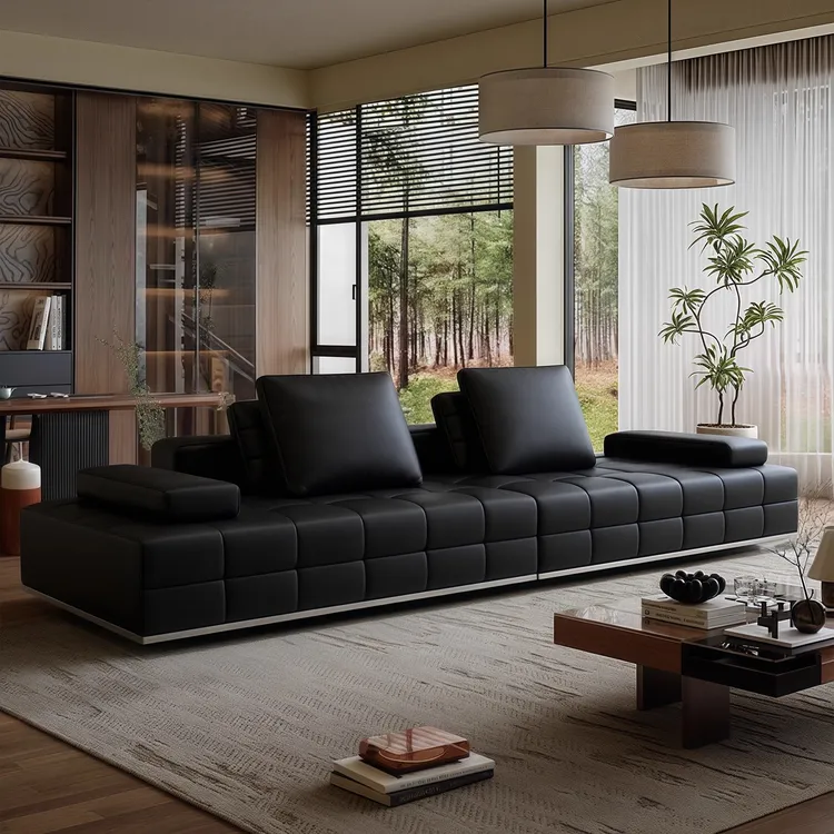 劳伦斯真皮沙发意式极简现代简约直排头层牛皮沙发别墅落地客厅