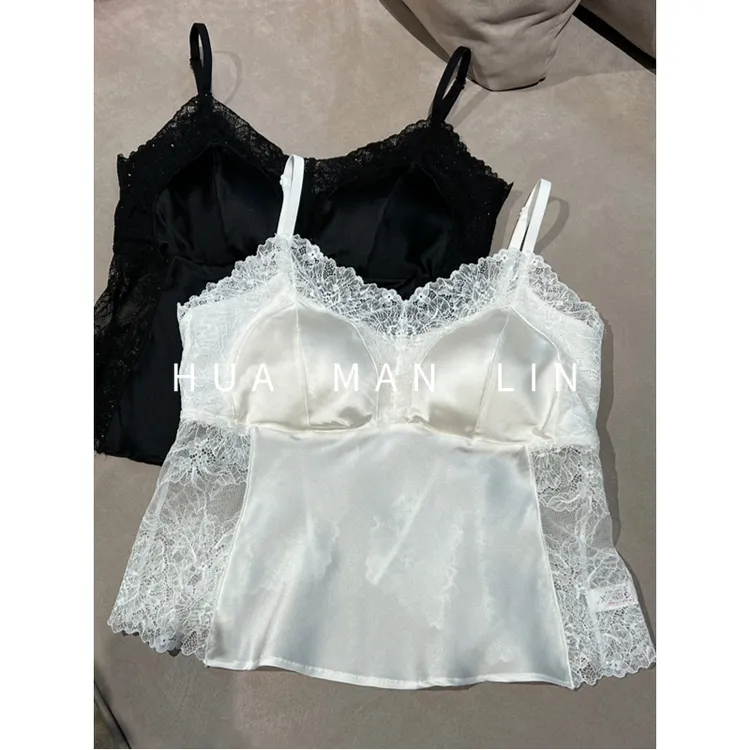 【花满林】两色肩带可调节后扣蕾丝真丝桑蚕丝吊带美背55020