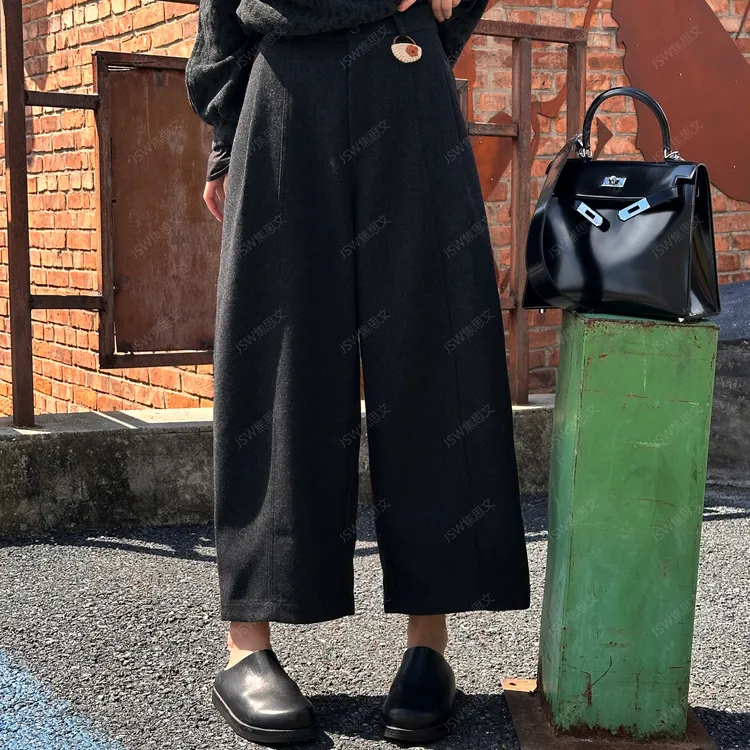 焦思文 秋冬时尚洋气宽松百搭羊毛阔腿九分休闲裤250927Y8