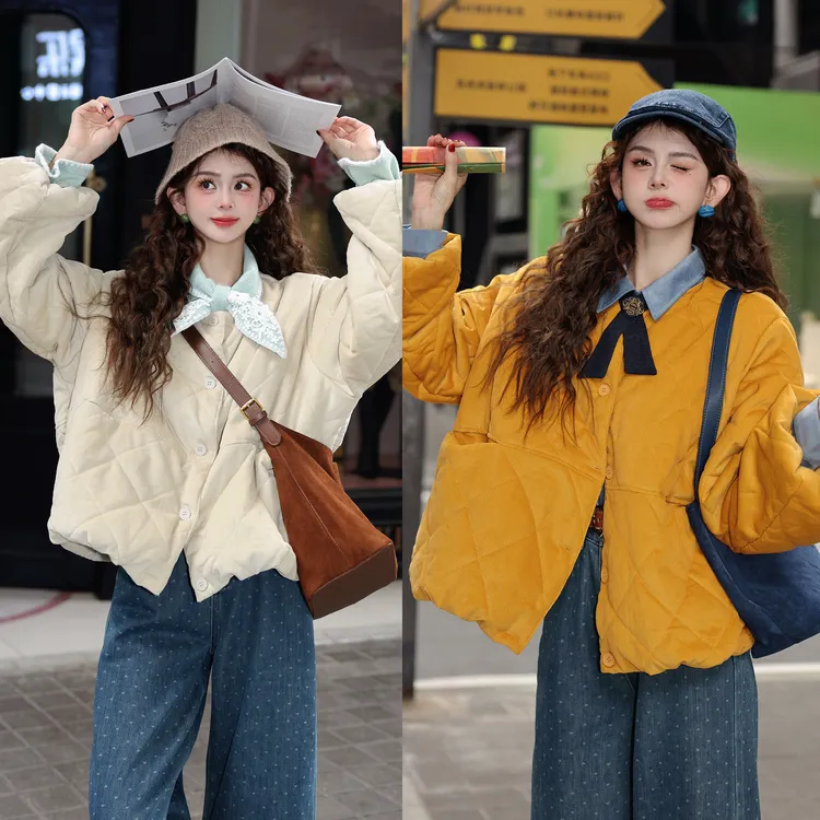 陈大器【稻浪翻金】复古港风灯芯绒保暖秋冬宽松棉服外套JM2477413