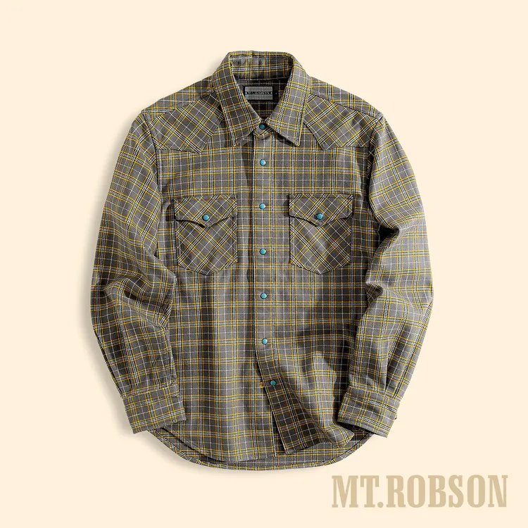 MT.Robson重磅14.9oz 美式复古阿美咔叽西部长袖格子衬衫工装加厚