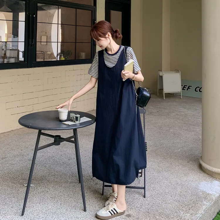 设计感背带裙T恤套装2025夏季新款小众韩系ins风显瘦通勤风两件套