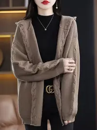 547  连帽针织衫女开衫上衣2025年春季新款韩版宽松毛衣A6   