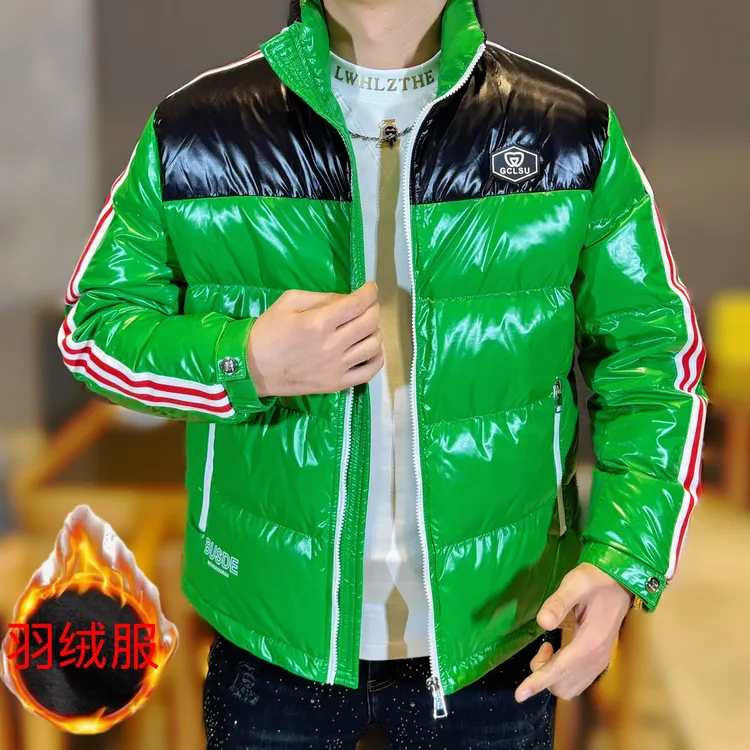 2025冬季新款男士高品质轻奢时尚撞色拼接立领休闲保暖羽绒服外套