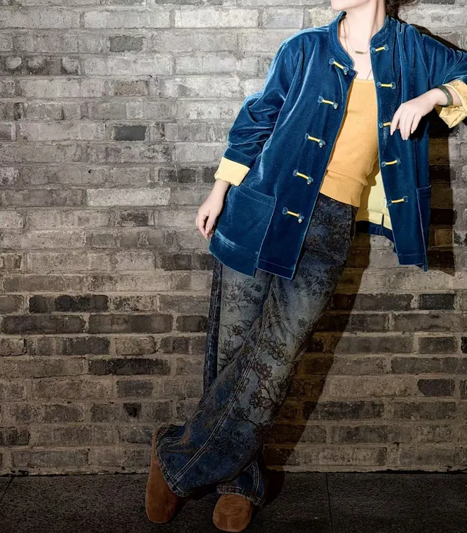 加莉精选【明星牛仔裤】高货秋冬款一体织花绒牛仔裤-分码