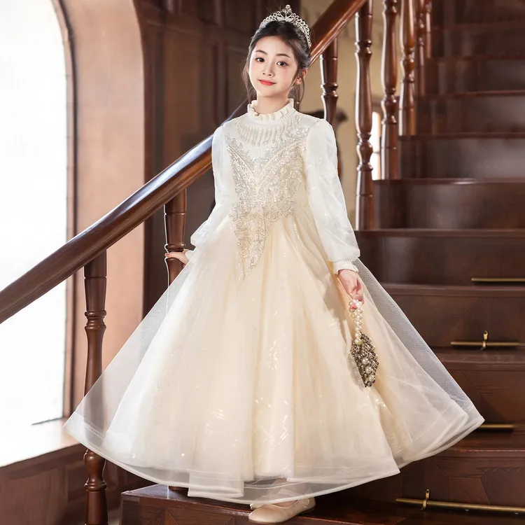 女童礼服轻奢小众儿童秋冬公主裙新款洋气花童生日钢琴走秀表演服