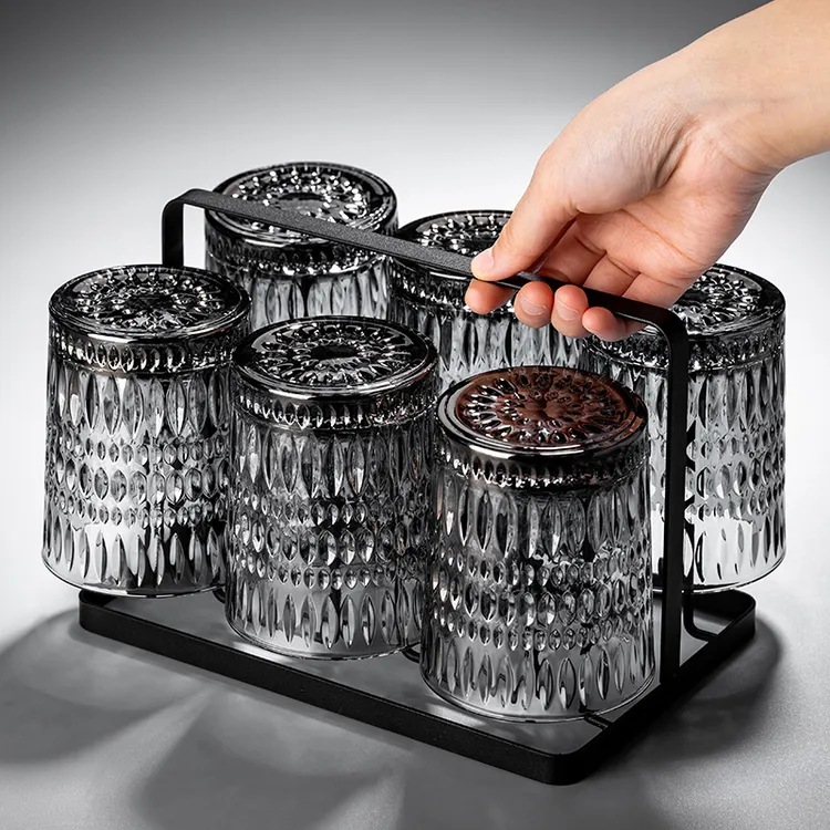 浮雕玻璃杯套装高级感家用待客高颜值喝水杯子乔迁新居茶具一整套