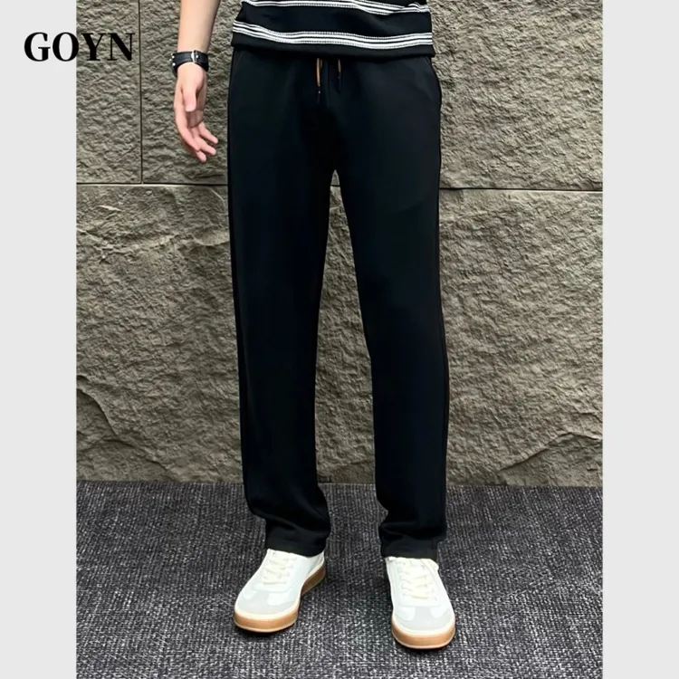 GOYN2025秋季高级感时尚垂感男士直筒宽松运动男装轻奢面膜休闲裤